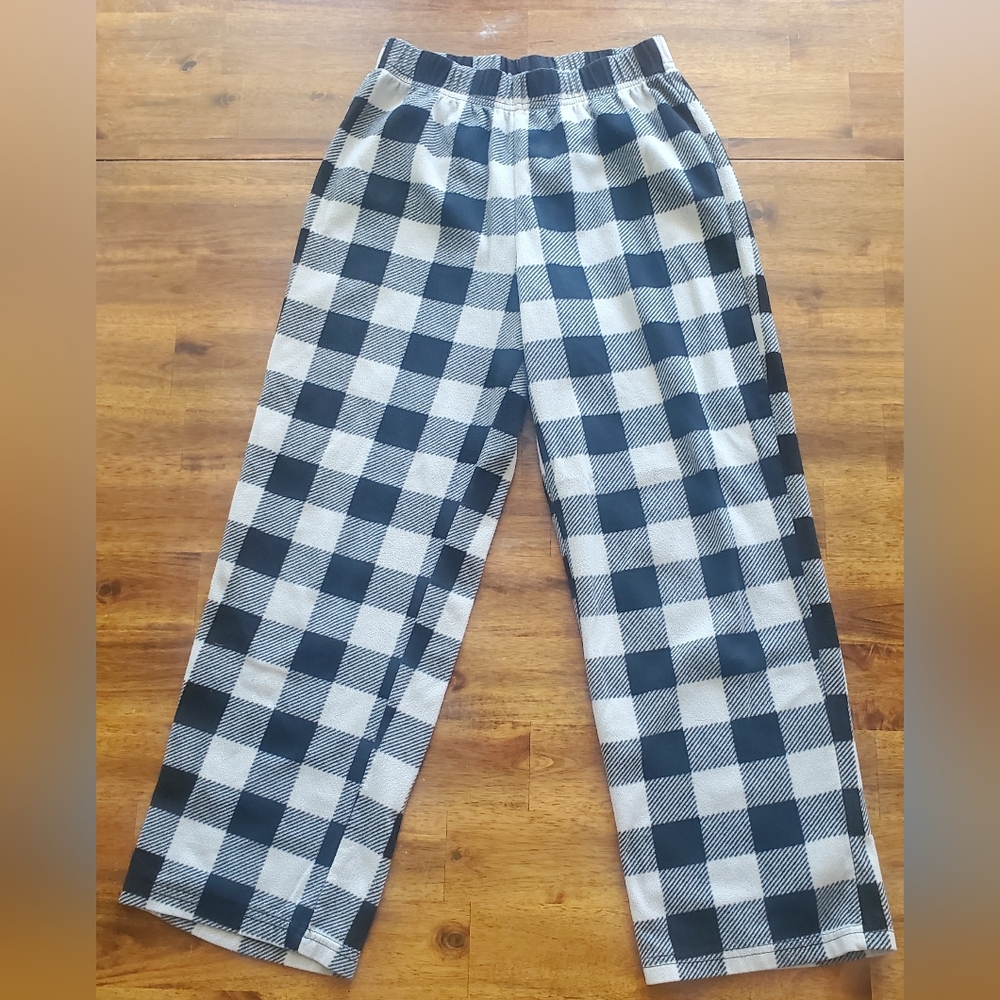Kids Fleece Pajama Panta Black and White Plaid Size 8